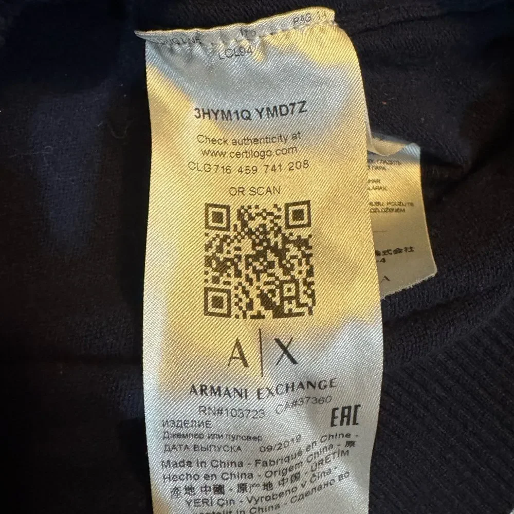 A/X Armani Exchange Women’s V-Neck Sweater in Navy with Pink and Blue Accents